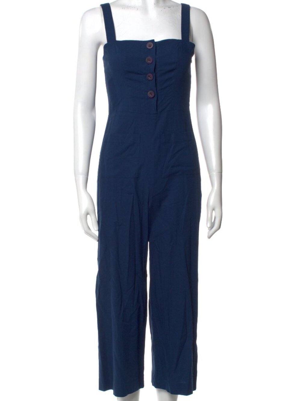 STAUD Boats At The Dock Button Up Deep Blue Jumpsuit